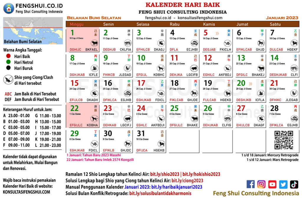 kalender hari baik januari 2023 belahan bumi selatan