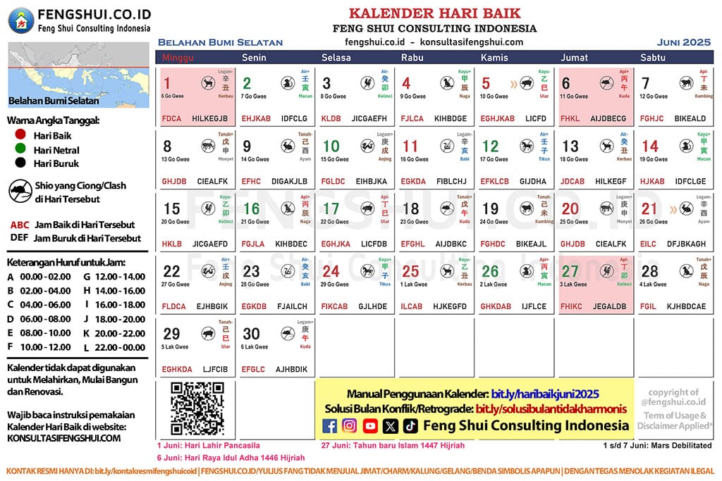 kalender hari baik juni 2025 belahan bumi selatan